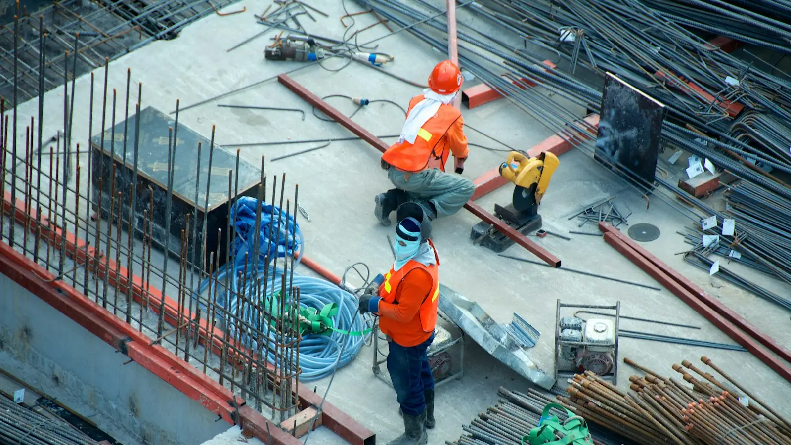 Construction workers on a building site