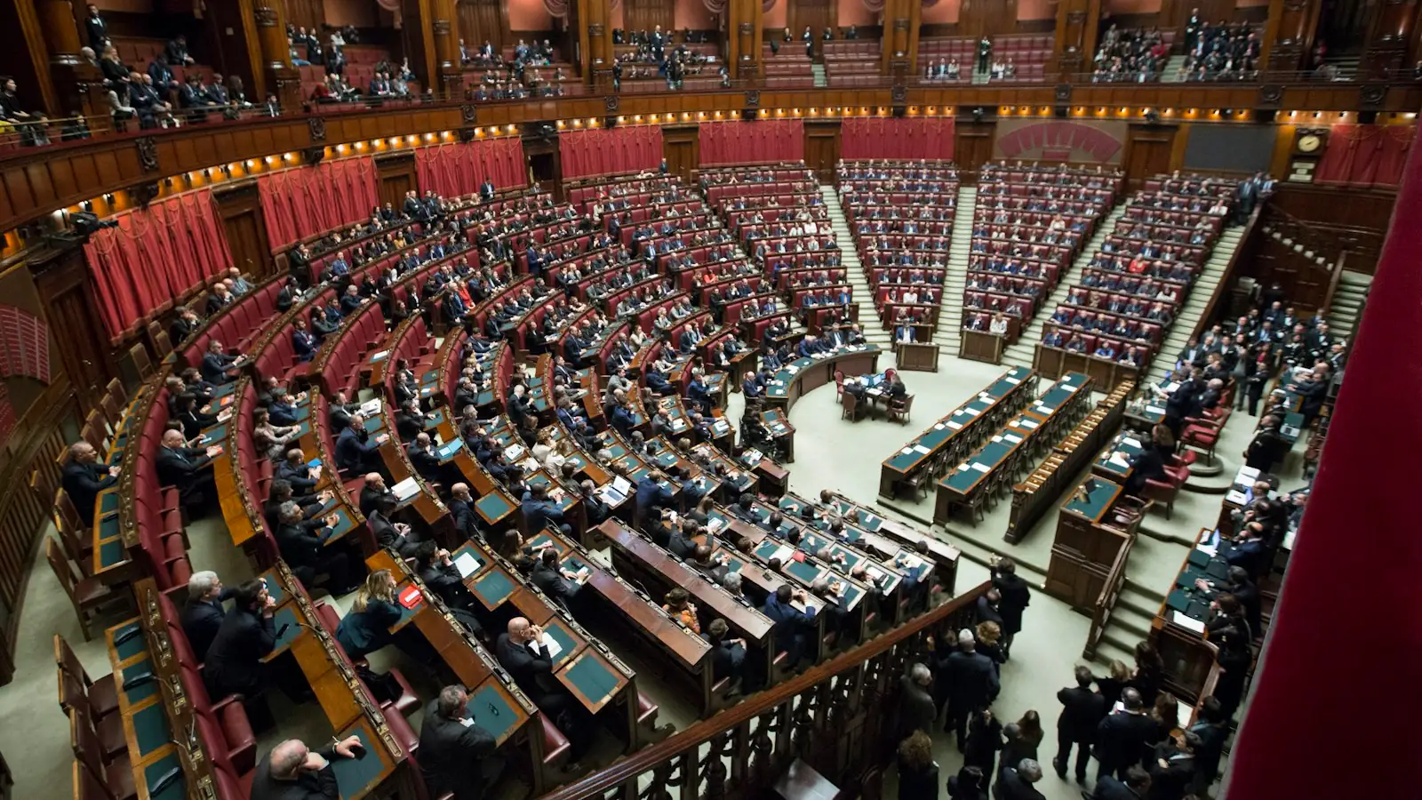 Parliament chamber with rows of seats